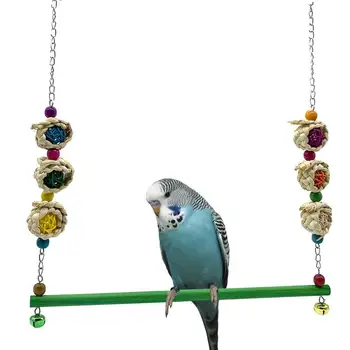 Игрушка-качели для птиц Деревянная подставка для жердочки для попугаев, игровая площадка с жевательными шариками, клетка для волнистых попугайчиков
