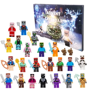 Адвент-Календарь Lego Minecrafted Аниме Минифигурки Песочница Игра 24 шт./компл. Модель Куклы Блок Игрушки Рождественский Подарок Для Детей