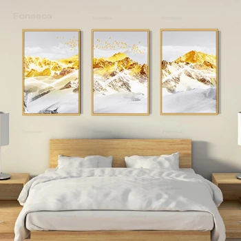 Золотой Снежный горный пейзаж Холст Картина Скандинавское украшение дома Плакат Абстрактные пейзажи Настенные художественные картины для гостиной