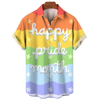 Мужская рубашка Happy Pride Month Гей Любовь Лесбиянка Радужный Дизайн Модная Повседневная Уличная Одежда Мужская Рубашка С Коротким Рукавом